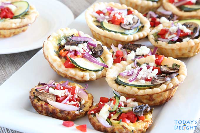 Easy Mediterranean Mini Quiche in a platter.