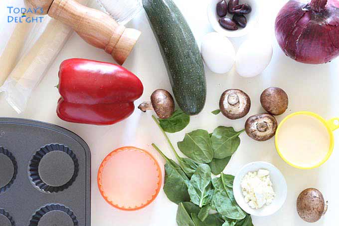 Ingredients for Mediterranean Mini Quiche.