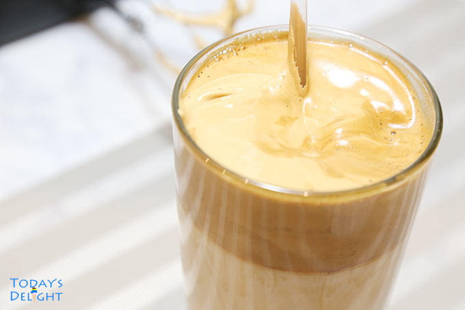 Frothy Ice Coffee and hand mixer.