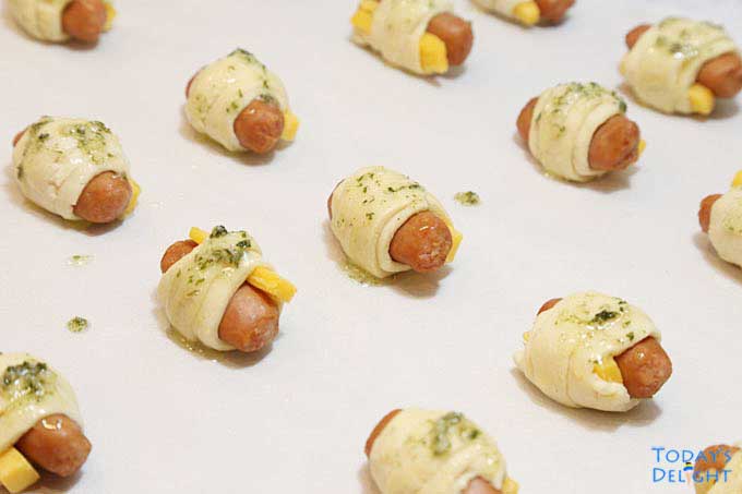 Mini Crescent Dogs in ungreased cookie sheet.