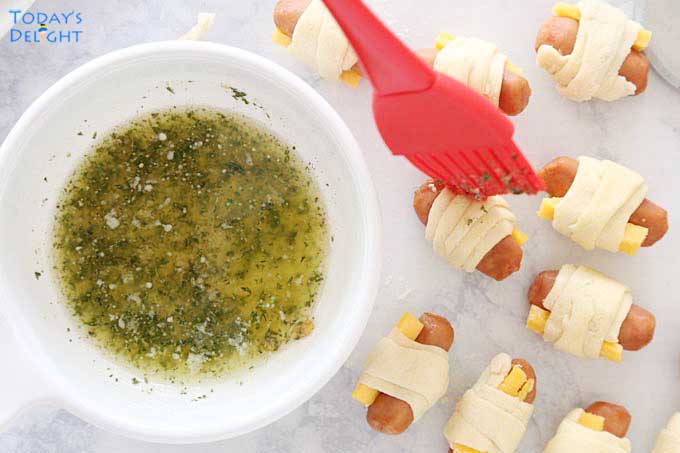 Mini Crescent Dogs brushed with Garlic Herb Butter.