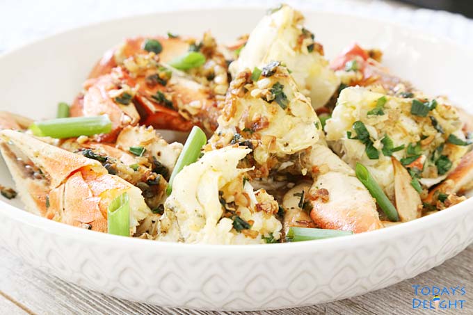 Plated stir-fry seafood.