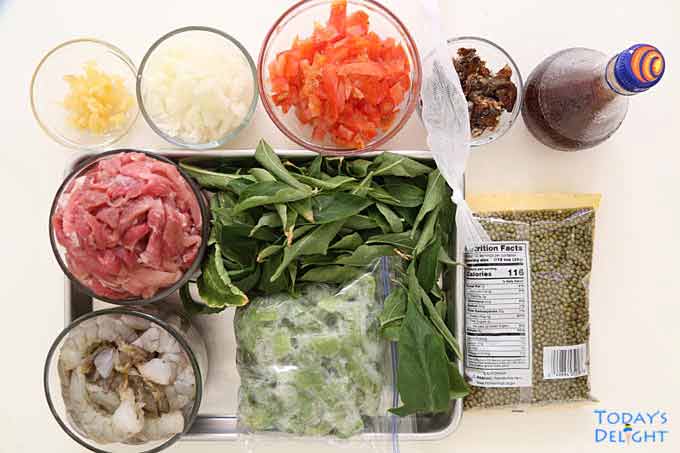 Ingredients for Ginisang Munggo with Shrimp.
