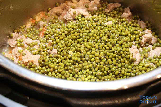 Munggo or mung bean added to instant pot.