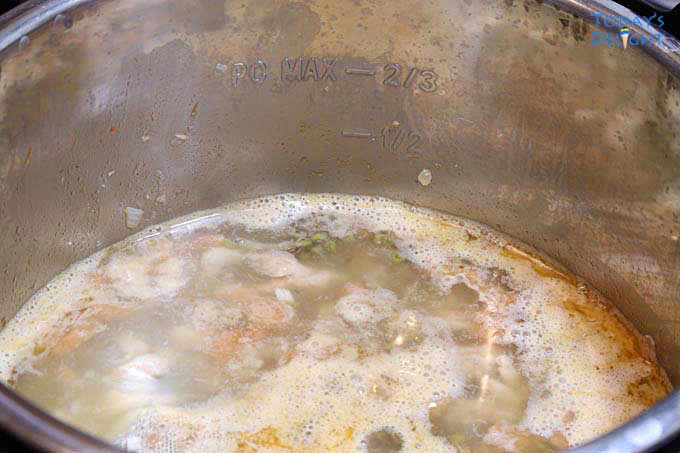 Water is added to mung bean soup.