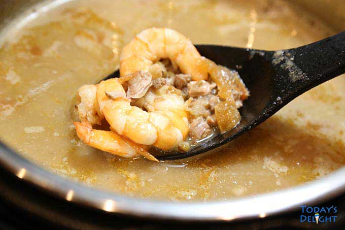 Shrimp added to instant pot to cook.
