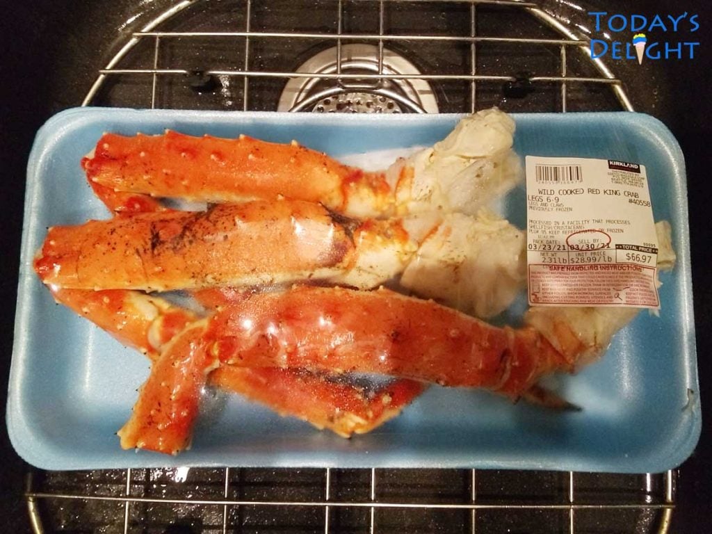 Packaged frozen crab legs.
