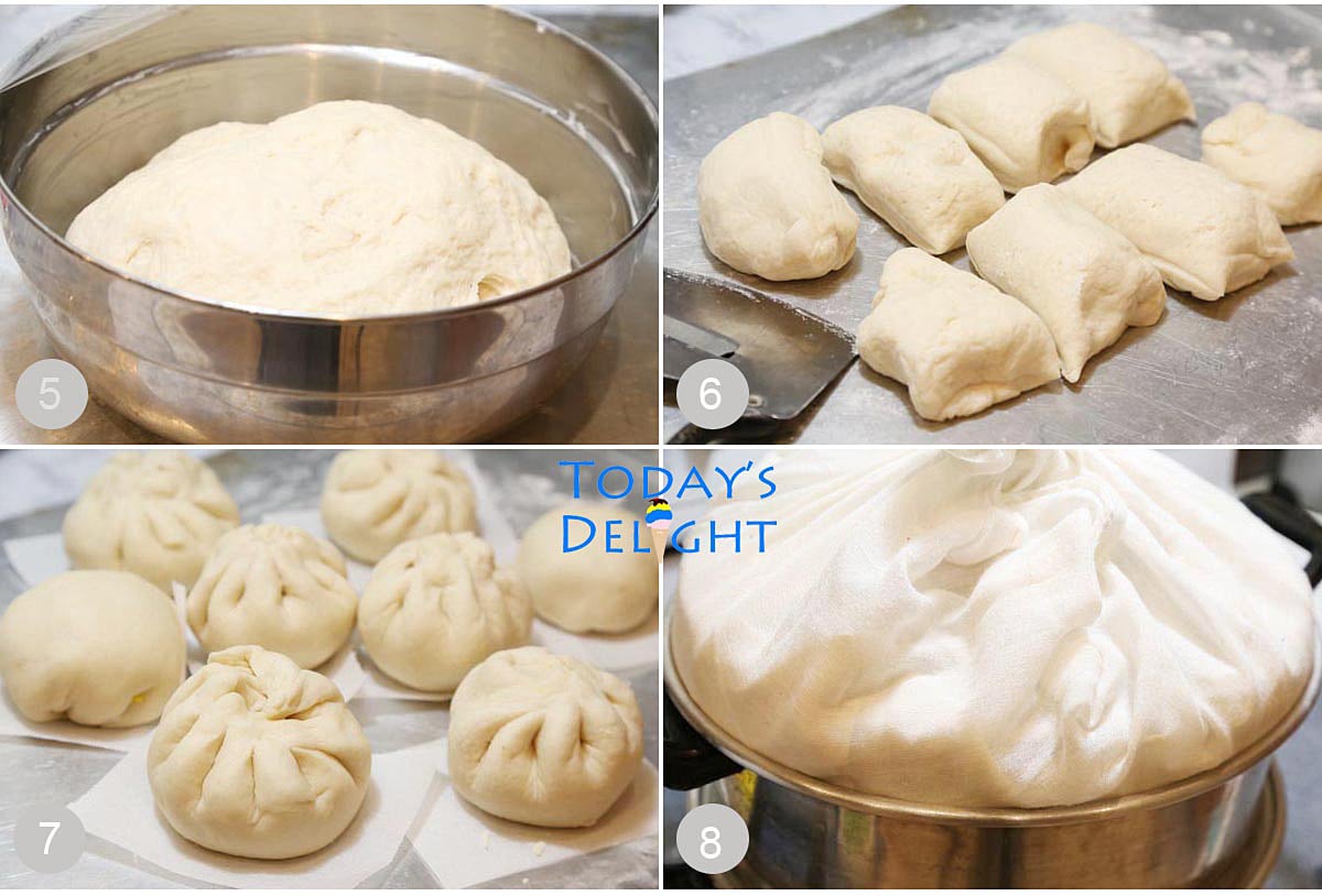 Step by step instructions to assemble siopao with filling.