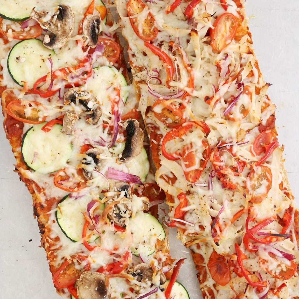 Baked Veggie French Bread Pizza.