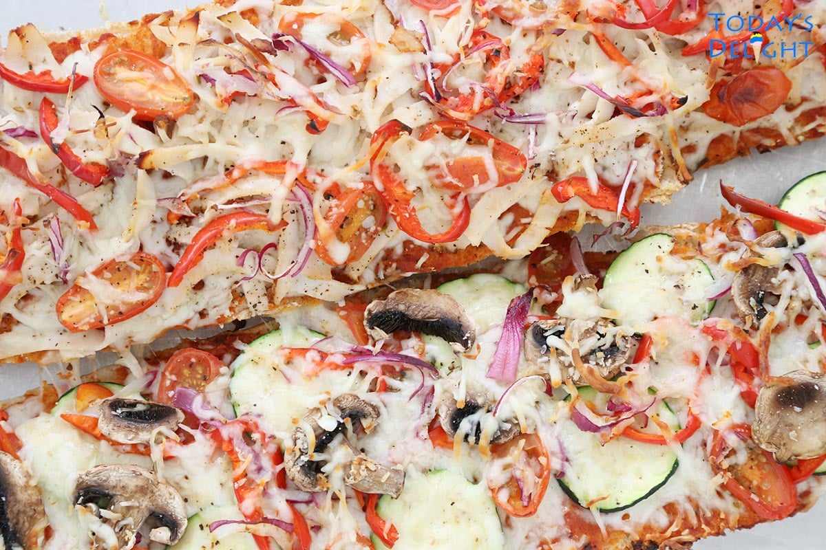 Baked Veggie French Bread Pizza.
