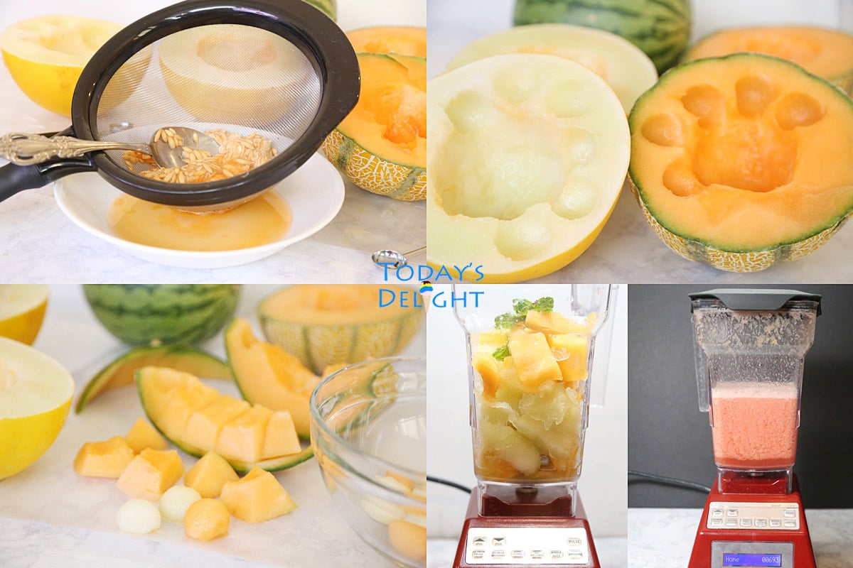Steps to make melon ball drink.