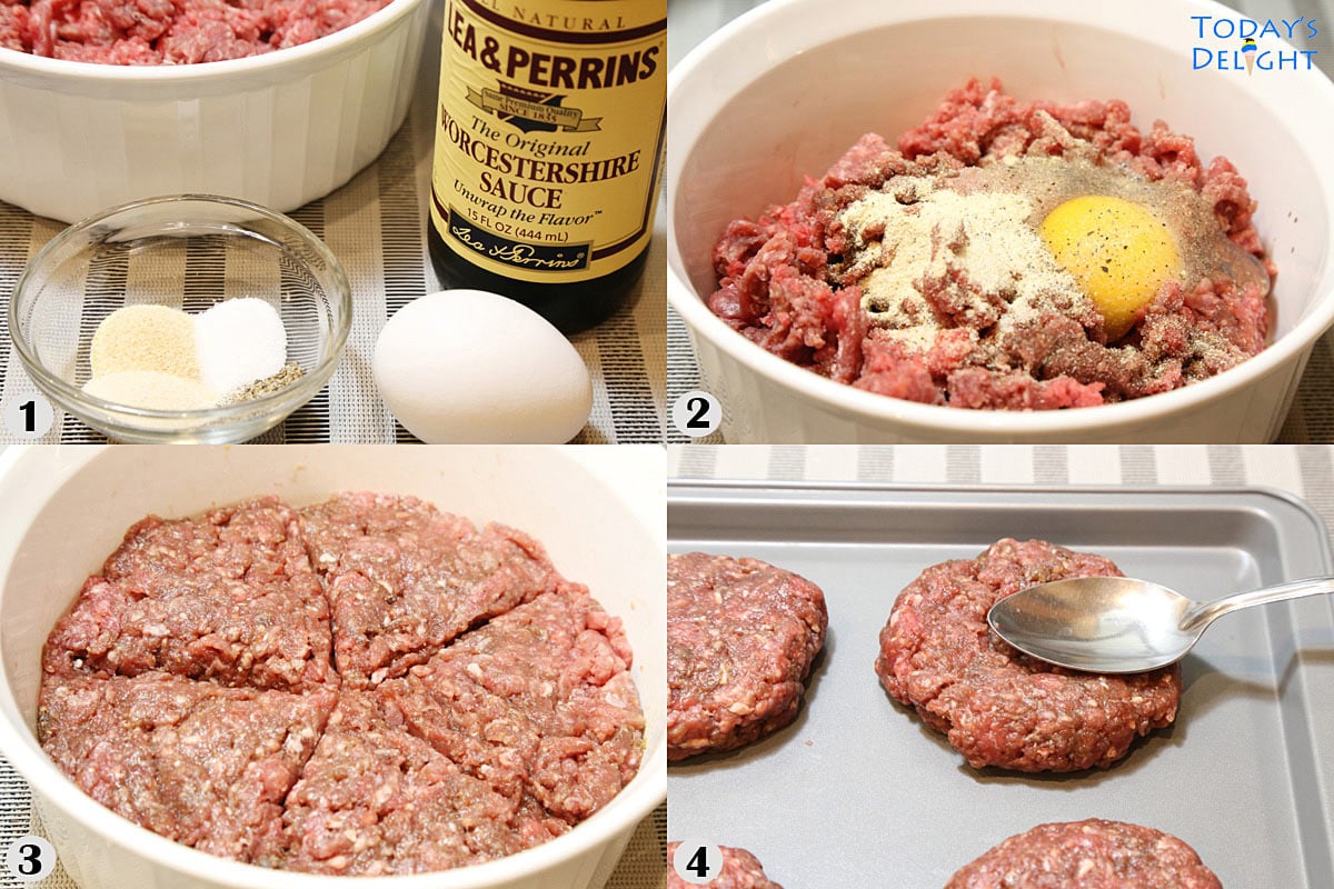 Steps make hamburger patties.