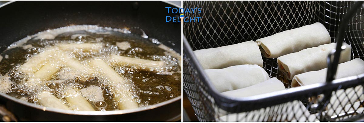 Spring roll deep fried on stove top or deep fryer.