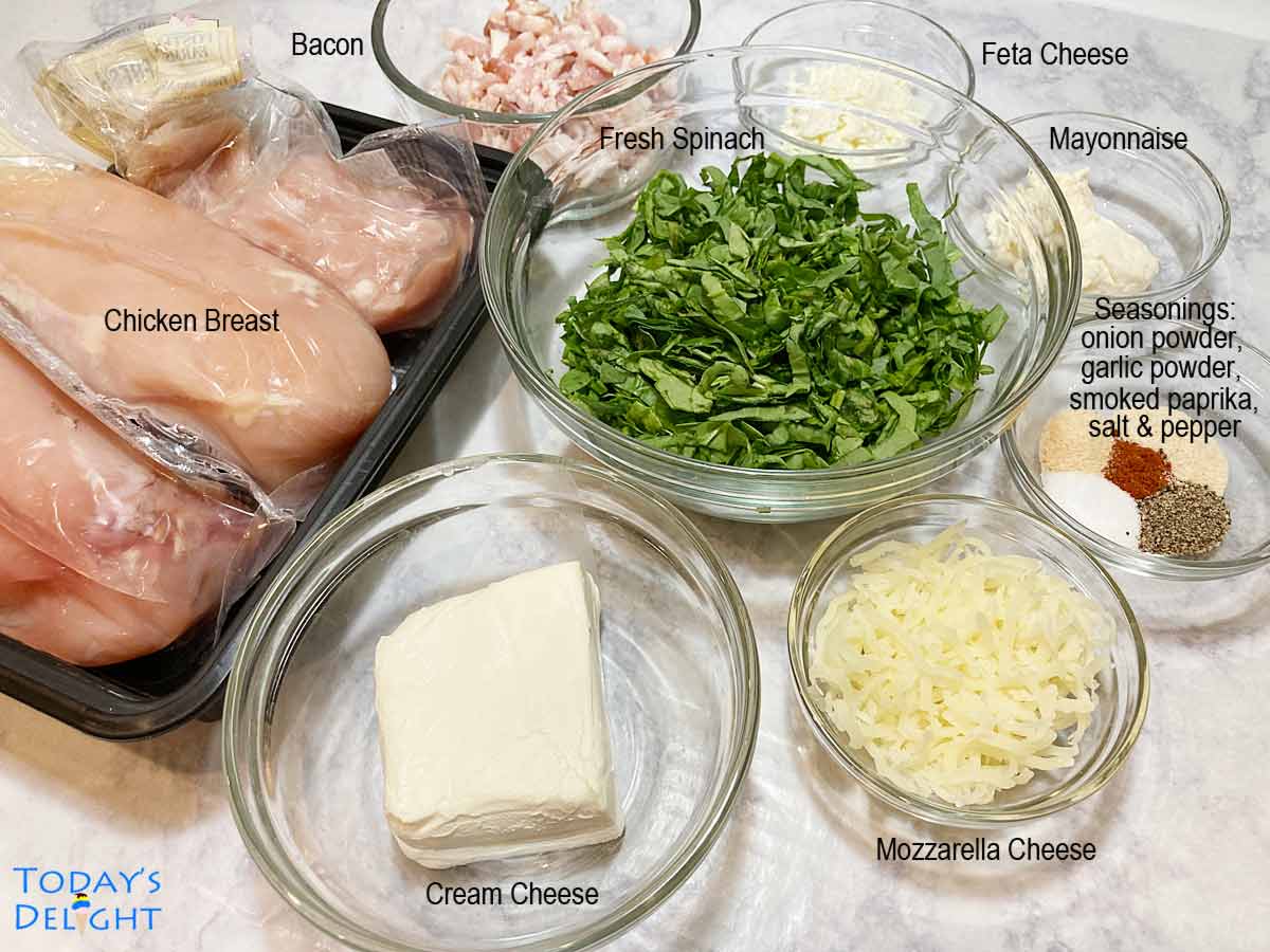Ingredients to make this stuffed chicken recipe.