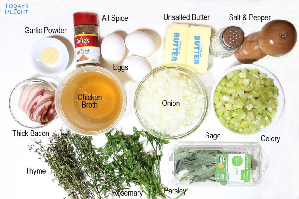 Ingredients to make turkey dressing or stuffing.