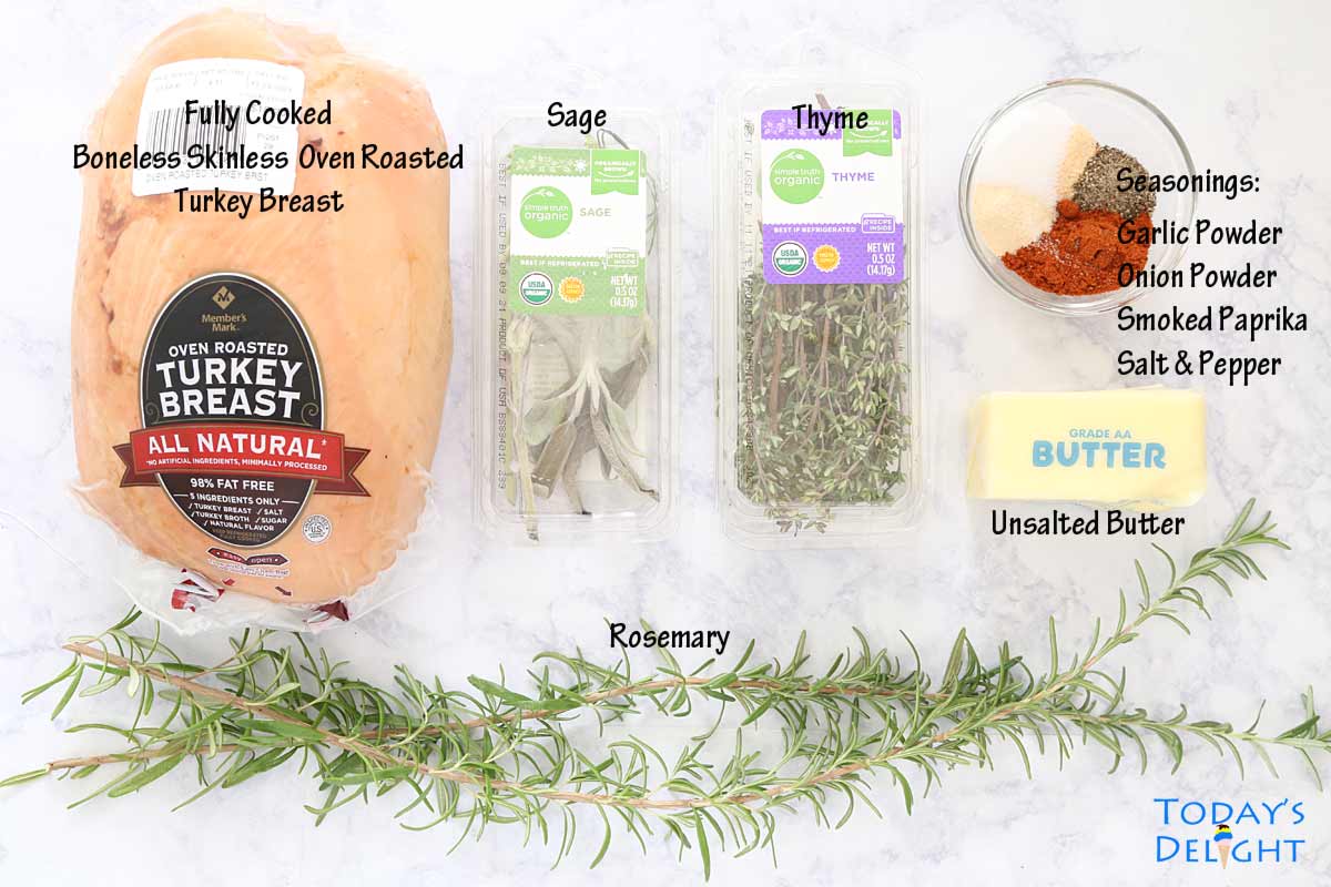 Ingredients to make boneless turkey breast roast.