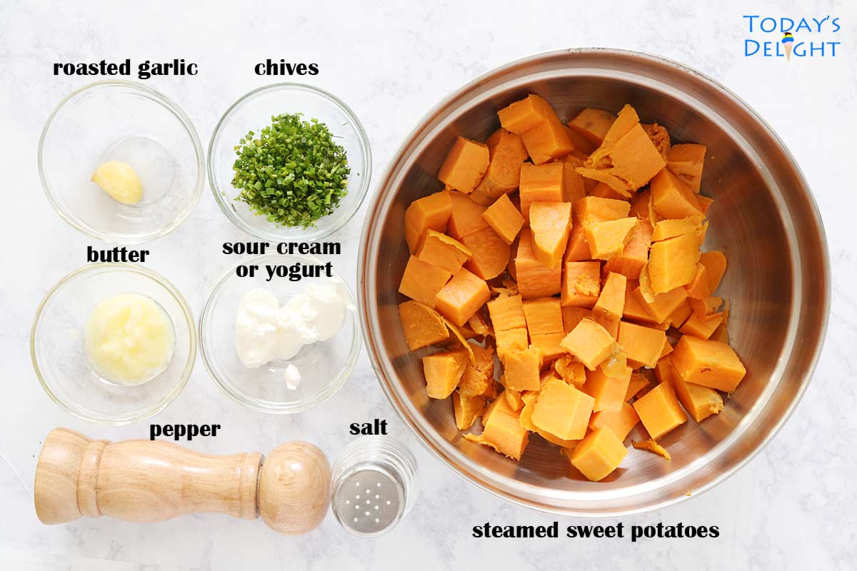 Mashed sweet potatoes ingredients.