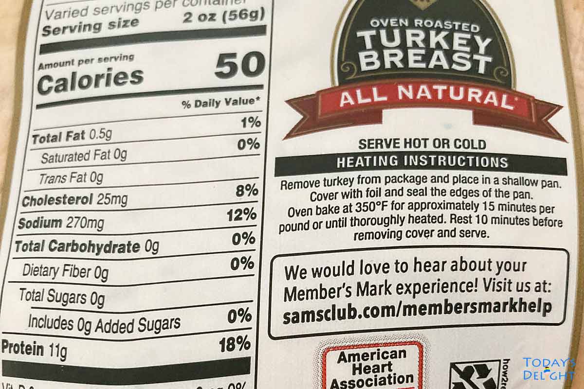 Packaging cooking instructions for oven roasted turkey breast.