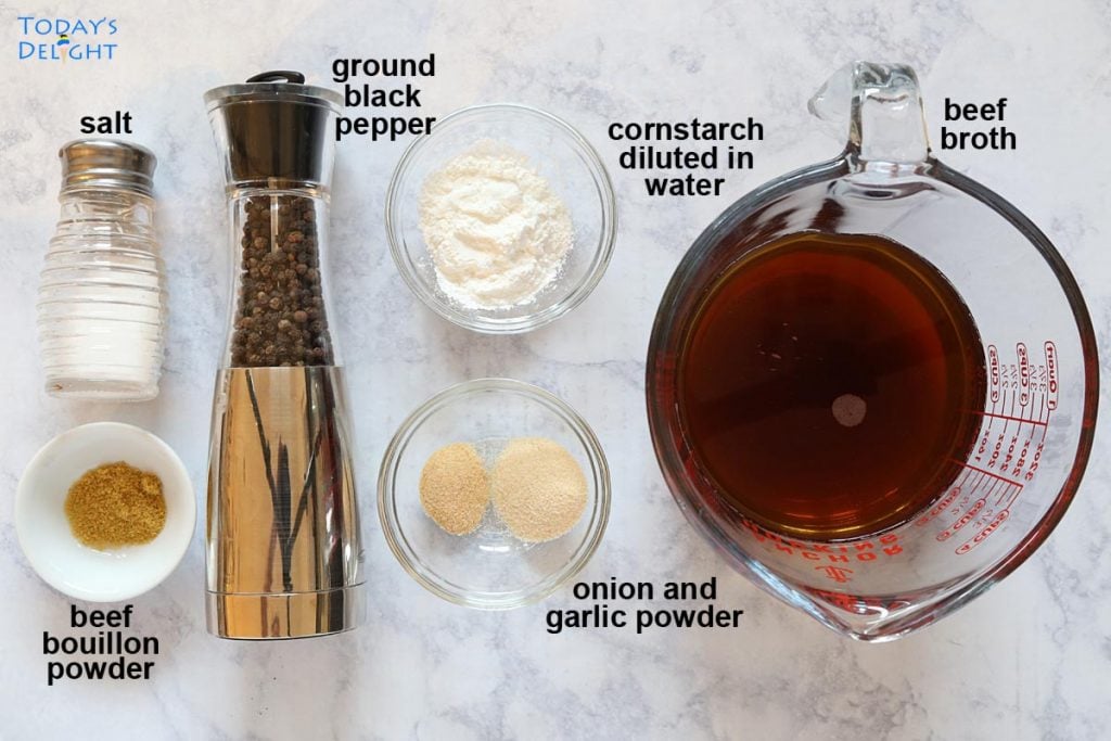 Ingredients of brown gravy recipe.