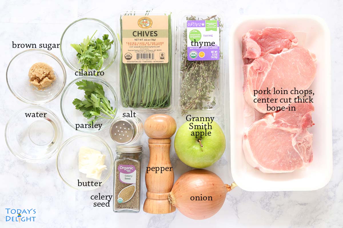 Ingredients for apple pork chops recipe.