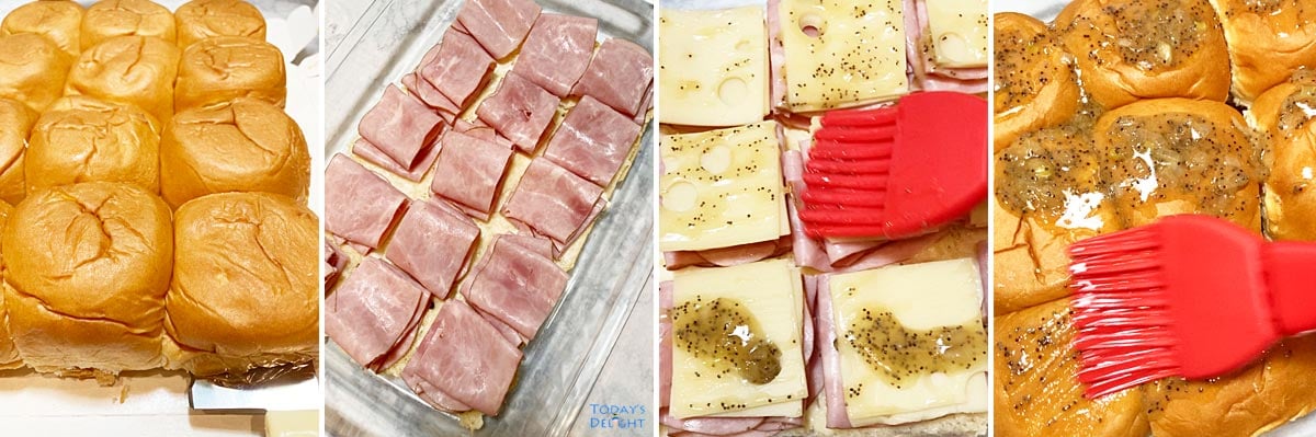 Steps to make ham cheese sliders.