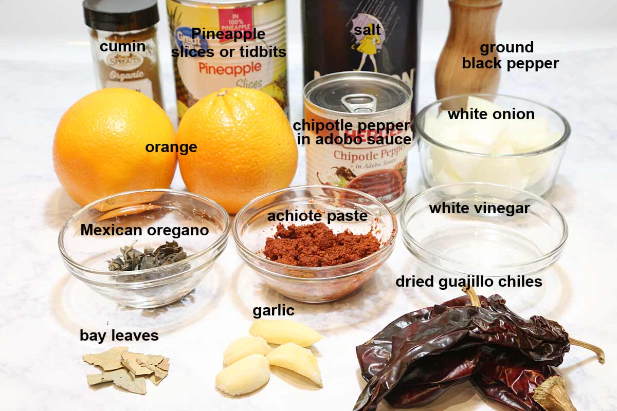 Al pastor marinade ingredients.