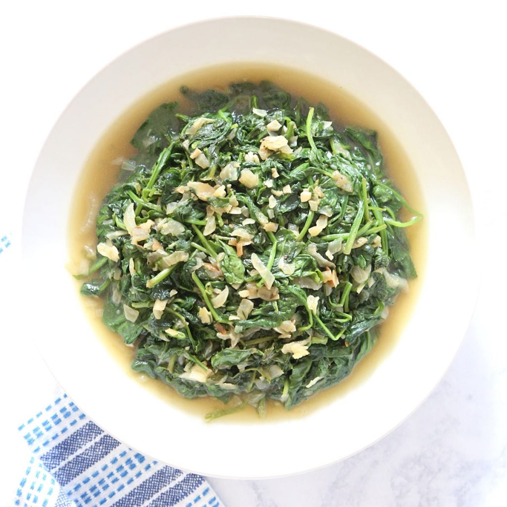 Sauteed spinach in a dish.